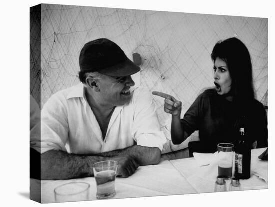 Actress Sophia Loren Humorously Berating Husband, Carlo Ponti, While Dining in Restaurant-Alfred Eisenstaedt-Stretched Canvas