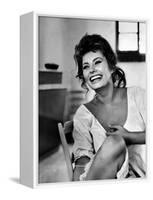 Actress Sophia Loren Laughing While Exchanging Jokes During Lunch Break on a Movie Set-Alfred Eisenstaedt-Framed Stretched Canvas