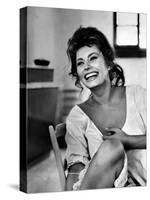 Actress Sophia Loren Laughing While Exchanging Jokes During Lunch Break on a Movie Set-Alfred Eisenstaedt-Stretched Canvas
