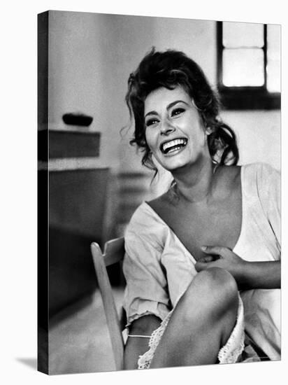 Actress Sophia Loren Laughing While Exchanging Jokes During Lunch Break on a Movie Set-Alfred Eisenstaedt-Stretched Canvas