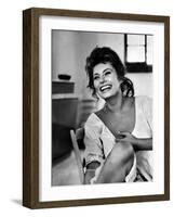 Actress Sophia Loren Laughing While Exchanging Jokes During Lunch Break on a Movie Set-Alfred Eisenstaedt-Framed Premium Photographic Print