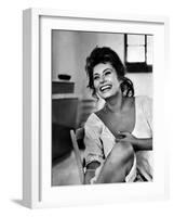 Actress Sophia Loren Laughing While Exchanging Jokes During Lunch Break on a Movie Set-Alfred Eisenstaedt-Framed Premium Photographic Print