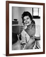 Actress Sophia Loren Laughing While Exchanging Jokes During Lunch Break on a Movie Set-Alfred Eisenstaedt-Framed Premium Photographic Print