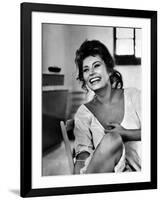 Actress Sophia Loren Laughing While Exchanging Jokes During Lunch Break on a Movie Set-Alfred Eisenstaedt-Framed Premium Photographic Print