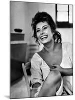 Actress Sophia Loren Laughing While Exchanging Jokes During Lunch Break on a Movie Set-Alfred Eisenstaedt-Mounted Premium Photographic Print