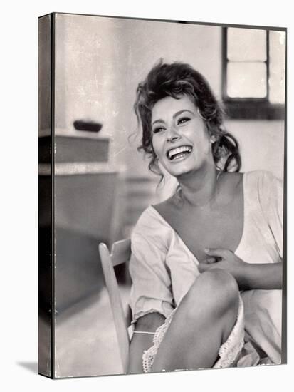 Actress Sophia Loren Laughing While Exchanging Jokes During Lunch Break on Madame Movie Set-Alfred Eisenstaedt-Stretched Canvas