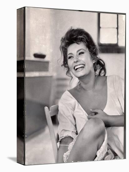 Actress Sophia Loren Laughing While Exchanging Jokes During Lunch Break on Madame Movie Set-Alfred Eisenstaedt-Stretched Canvas