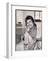 Actress Sophia Loren Laughing While Exchanging Jokes During Lunch Break on Madame Movie Set-Alfred Eisenstaedt-Framed Photographic Print