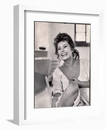 Actress Sophia Loren Laughing While Exchanging Jokes During Lunch Break on Madame Movie Set-Alfred Eisenstaedt-Framed Photographic Print