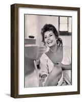 Actress Sophia Loren Laughing While Exchanging Jokes During Lunch Break on Madame Movie Set-Alfred Eisenstaedt-Framed Photographic Print