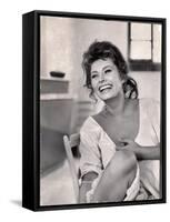 Actress Sophia Loren Laughing While Exchanging Jokes During Lunch Break on Madame Movie Set-Alfred Eisenstaedt-Framed Stretched Canvas