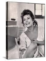 Actress Sophia Loren Laughing While Exchanging Jokes During Lunch Break on Madame Movie Set-Alfred Eisenstaedt-Stretched Canvas