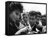 Actress Sophia Loren Signing Autographs for Fans During Location Filming of "Madame Sans Gene"-Alfred Eisenstaedt-Framed Stretched Canvas