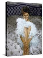 Actress Sophia Loren Wearing Feather Boa Posing in Her Bedroom-Loomis Dean-Stretched Canvas