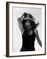 Actress Sophia Loren Yelling as She Hangs Onto Her Hat While Fighting on a Speed Boat-Alfred Eisenstaedt-Framed Premium Photographic Print