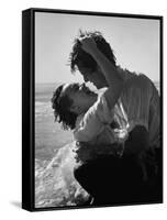 Actress Terry Moore Hugging Actor Robert Wagner on the Beach-George Silk-Framed Stretched Canvas