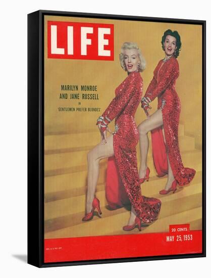 Actresses Marilyn Monroe and Jane Russell in Scene from "Gentlemen Prefer Blondes", May 25, 1953-Ed Clark-Framed Stretched Canvas