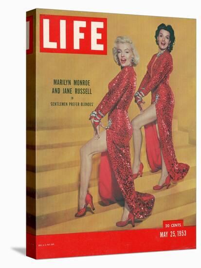 Actresses Marilyn Monroe and Jane Russell in Scene from "Gentlemen Prefer Blondes", May 25, 1953-Ed Clark-Stretched Canvas