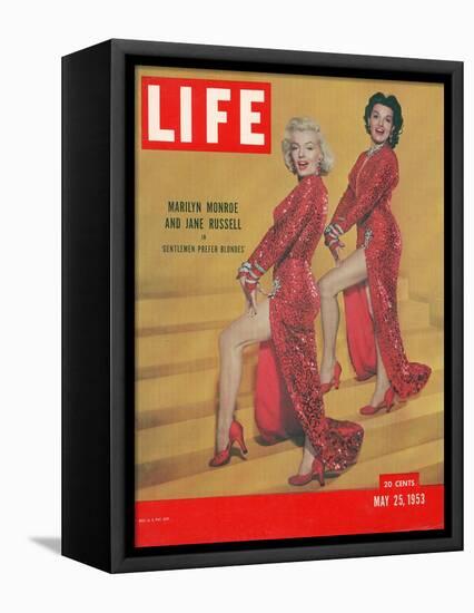 Actresses Marilyn Monroe and Jane Russell in Scene from "Gentlemen Prefer Blondes", May 25, 1953-Ed Clark-Framed Stretched Canvas