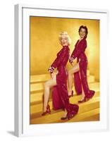 Actresses Marilyn Monroe and Jane Russell Wearing Gowns Designed by Travilla Pose for Publicity-Ed Clark-Framed Premium Photographic Print