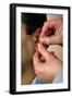 Acupuncturist's Hands Insert Needle Into Man's Ear-Damien Lovegrove-Framed Photographic Print