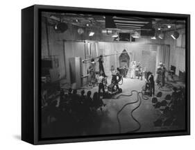 Acutual Program as Seen in Studio and over Television Set in Ge Studios, as it Is Being Monitored-Andreas Feininger-Framed Stretched Canvas