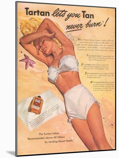 Ad for Sun Tan Lotion-null-Mounted Art Print