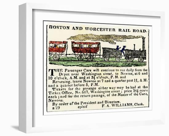 Ad for the Boston and Worcester Railroad, Early 1800s-null-Framed Giclee Print