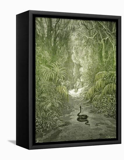 Adam and Eve and Snake by Dore-Science Source-Framed Stretched Canvas