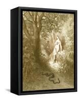 Adam and Eve and Snake by Dore-Science Source-Framed Stretched Canvas