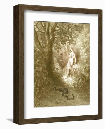 Adam and Eve and Snake by Dore-Science Source-Framed Giclee Print