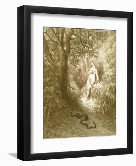 Adam and Eve and Snake by Dore-Science Source-Framed Giclee Print