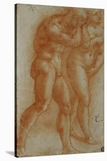 Adam and Eve Chased from Paradise, Copy after Masaccio, Red Chalk-Michelangelo Buonarroti-Stretched Canvas