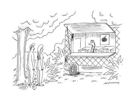 Adam and Eve encounter an apple food-truck, with the Serpent as the chef. - New Yorker Cartoon' Premium Giclee Print Adam and Eve encounter an apple food-truck, with the Serpent as the chef. - New Yorker Cartoon' Premium Giclee Print