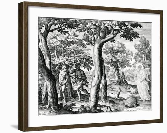 Adam and Eve Hiding from the Lord, Plate 3 of 'The Story of the First Men', Engraved by Jan…-Maarten de Vos-Framed Giclee Print