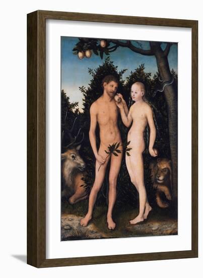 Adam and Eve in Paradise (The Fal), 1531-Lucas Cranach the Elder-Framed Giclee Print