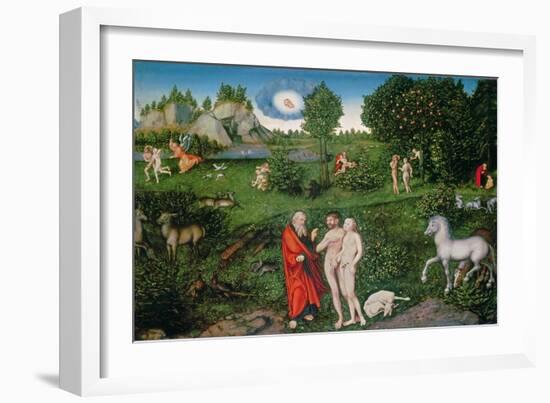 Adam and Eve in the Garden of Eden, 1530 (Oil on Panel)-Lucas Cranach the Elder-Framed Giclee Print