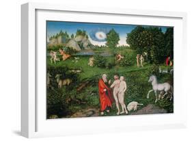 Adam and Eve in the Garden of Eden, 1530 (Oil on Panel)-Lucas Cranach the Elder-Framed Giclee Print