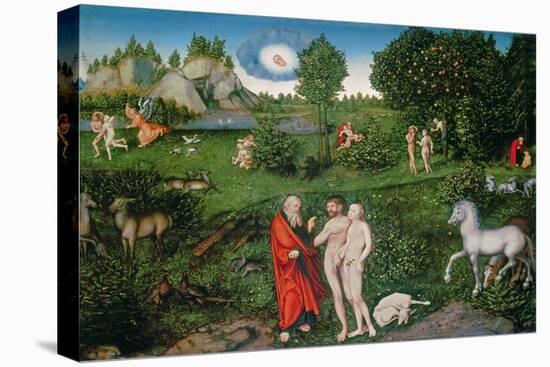 Adam and Eve in the Garden of Eden, 1530 (Oil on Panel)-Lucas Cranach the Elder-Stretched Canvas