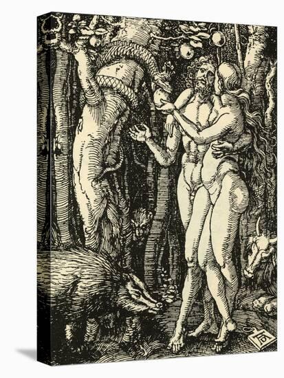 Adam and Eve Take the Apple in the Garden of Eden-Albrecht Dürer-Stretched Canvas