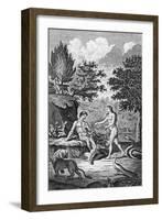 Adam and Eve Take the Apple in the Garden of Eden-null-Framed Art Print
