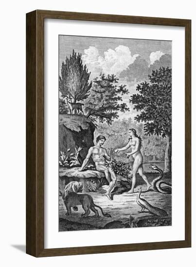 Adam and Eve Take the Apple in the Garden of Eden-null-Framed Art Print