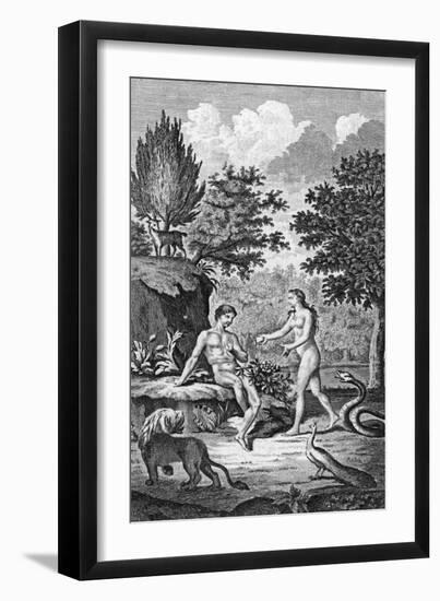 Adam and Eve Take the Apple in the Garden of Eden-null-Framed Art Print