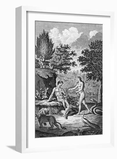 Adam and Eve Take the Apple in the Garden of Eden-null-Framed Art Print