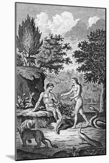 Adam and Eve Take the Apple in the Garden of Eden-null-Mounted Art Print