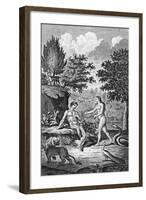 Adam and Eve Take the Apple in the Garden of Eden-null-Framed Art Print