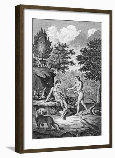 Adam and Eve Take the Apple in the Garden of Eden-null-Framed Art Print