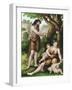 Adam and Eve with their Sons, Cain and Abel, Resting in the Wilderness, C1860-null-Framed Giclee Print