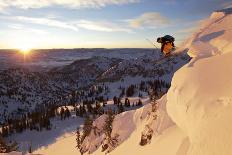 A Young Male Skier Jumps Off the Side of a Mountain at Alta, Utah-Adam Barker-Photographic Print