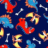 3 Cute Dinosaurs in a Seamless Pattern-Adam Fahey-Art Print